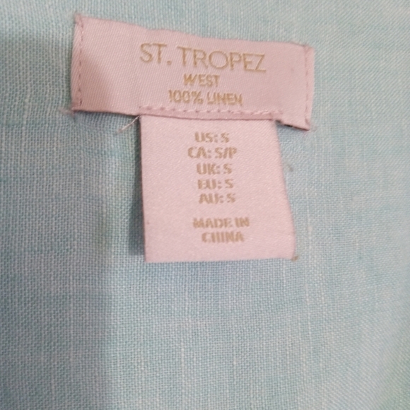 St Tropez West aqua blue collared vneck linen top women's size small - Picture 4 of 6